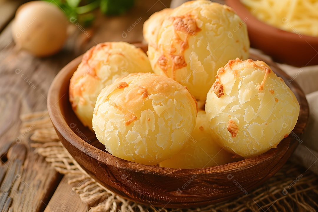 Pães de queijo fresco em uma bandeija