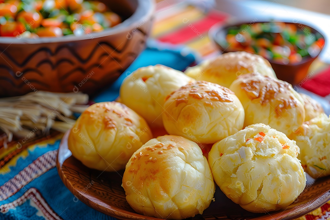 Pães de queijo fresco em uma bandeija