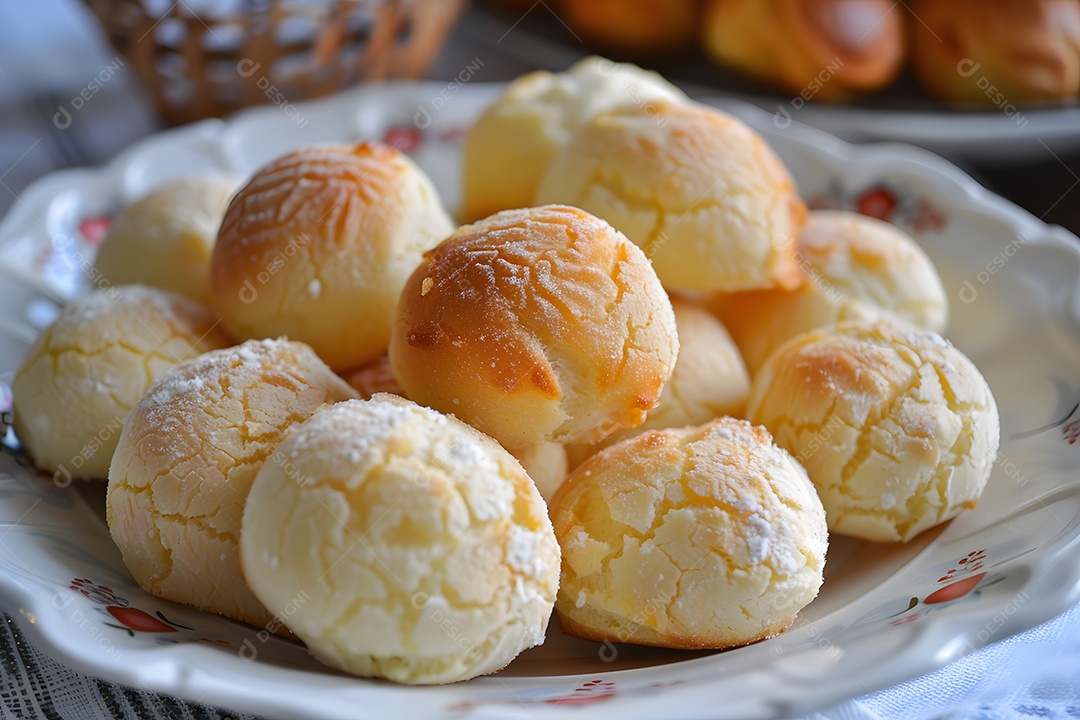 Pães de queijo fresco em uma bandeija