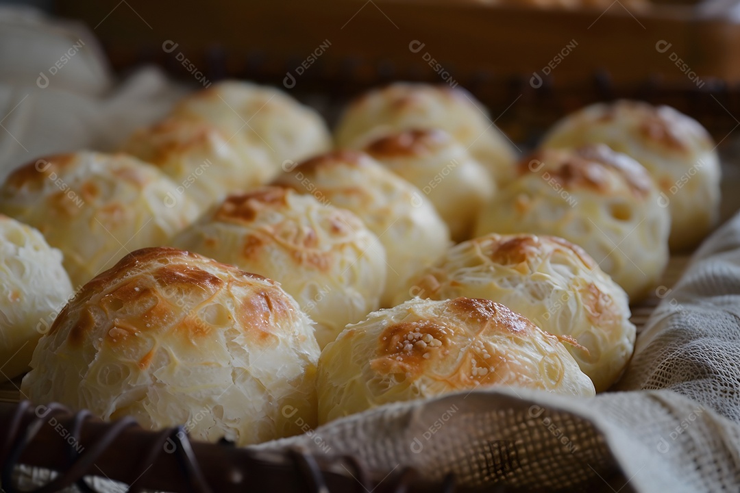 Pães de queijo fresco em uma bandeija