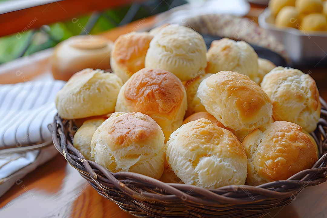 Pães de queijo fresco em uma bandeija