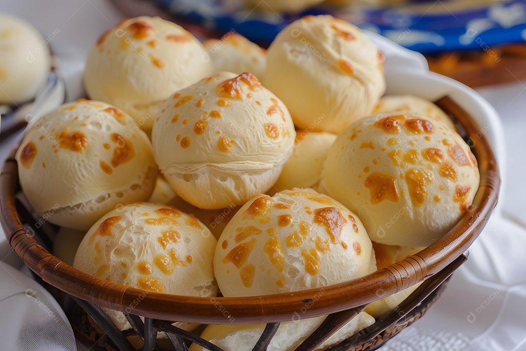 Pães de queijo fresco em uma bandeija