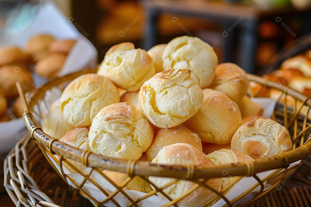 Pães de queijo fresco em uma bandeija