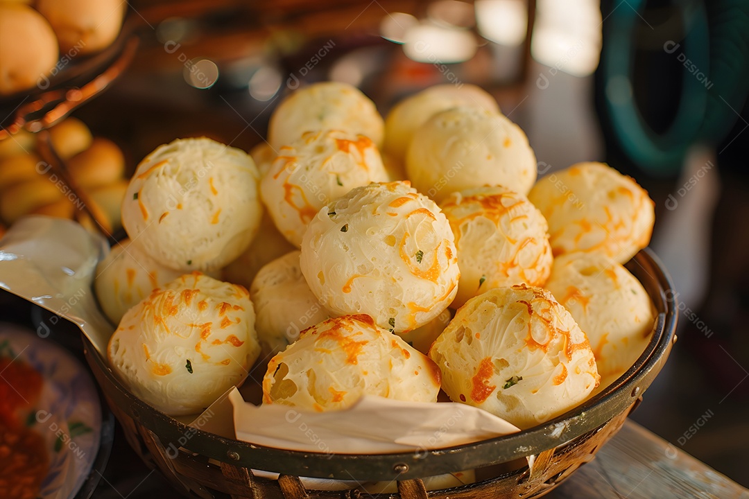 Pães de queijo fresco em uma bandeija