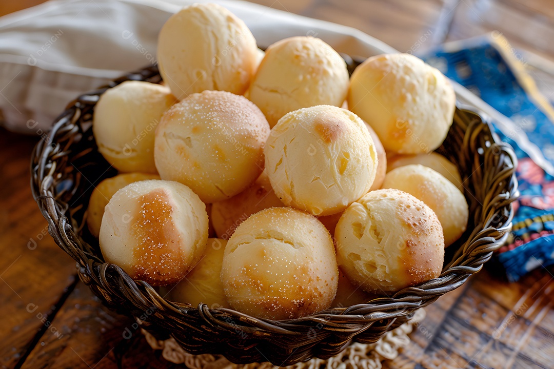 Pães de queijo fresco em uma bandeija