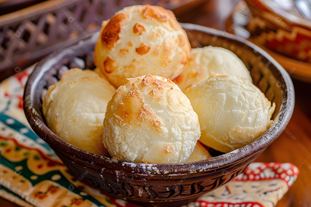 Pães de queijo fresco em uma bandeija