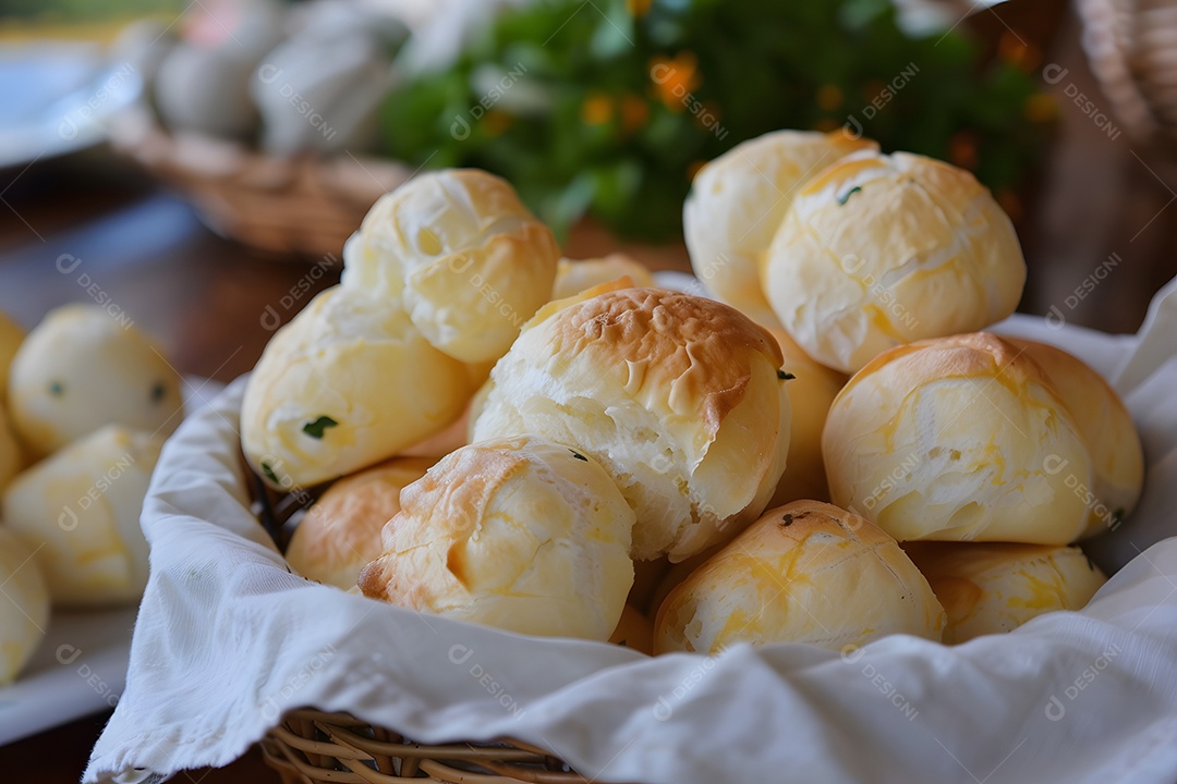 Pães de queijo fresco em uma bandeija
