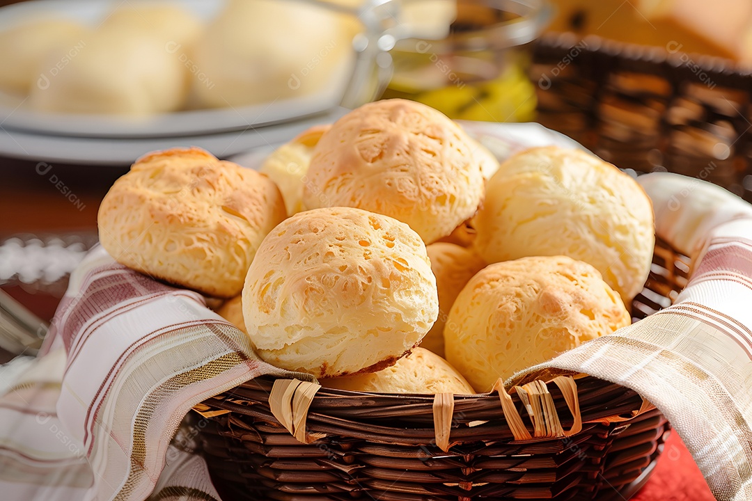Pães de queijo fresco em uma bandeija