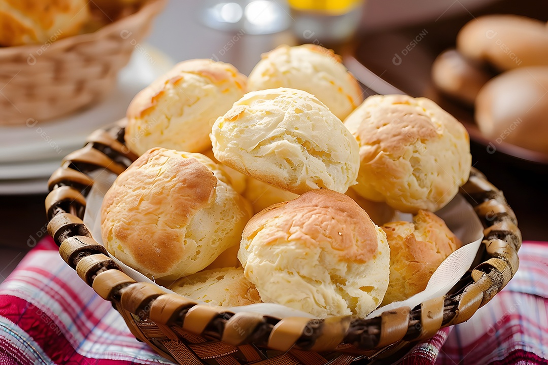 Pães de queijo fresco em uma bandeija