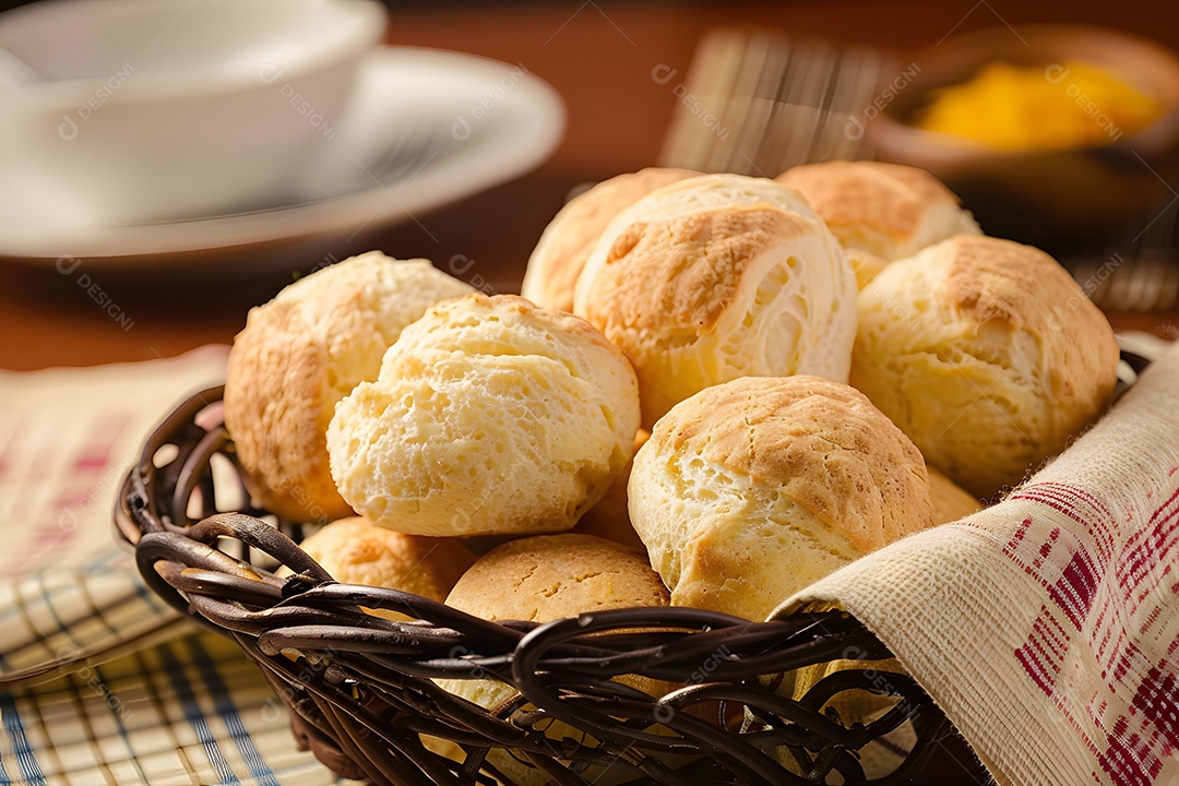 Pães de queijo fresco em uma bandeija