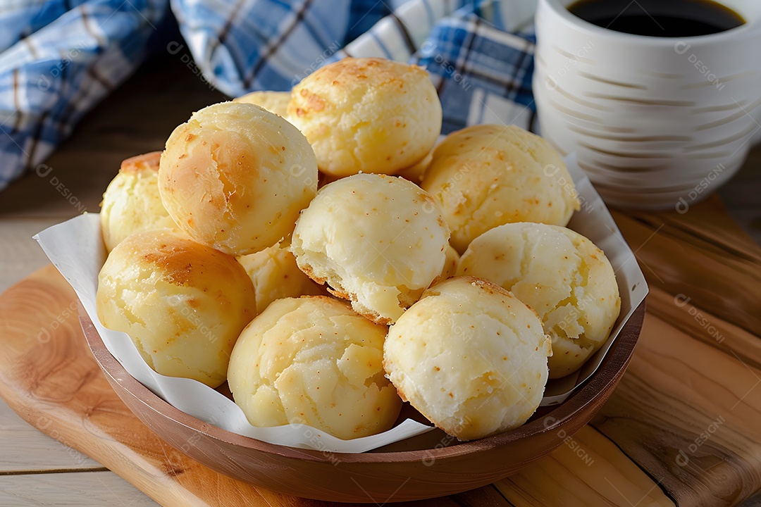 Pães de queijo fresco em uma bandeija