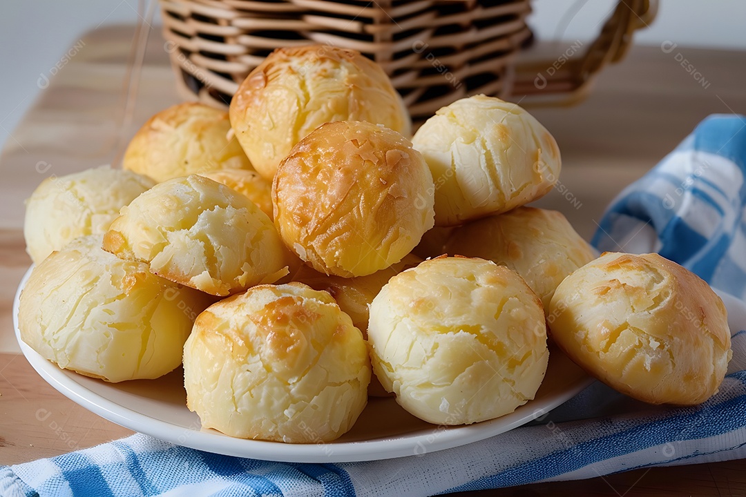 Pães de queijo fresco em uma bandeija