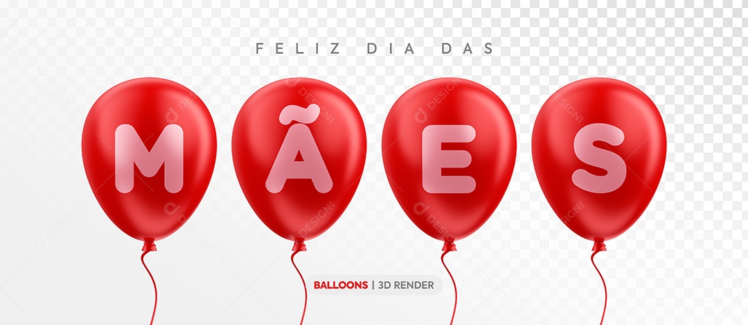 Balão Feliz Dia Das Mães Elemento 3D para Composição PSD