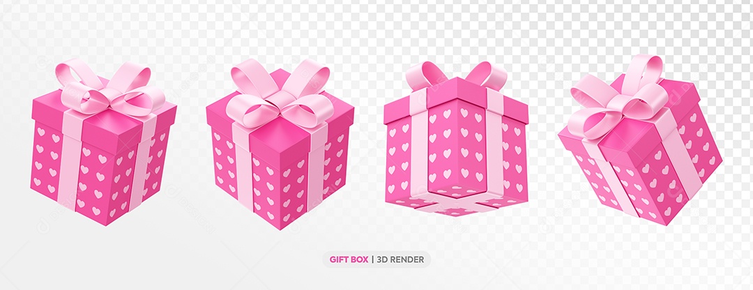 Caixas de Presentes Rosa Elemento 3D para Composição PSD