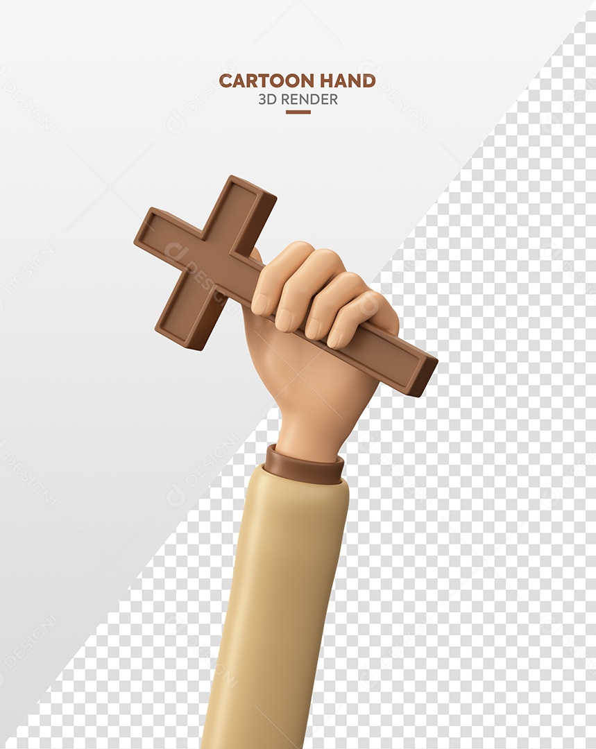 Mão Segurando com Cruz Elemento 3D para Composição PSD