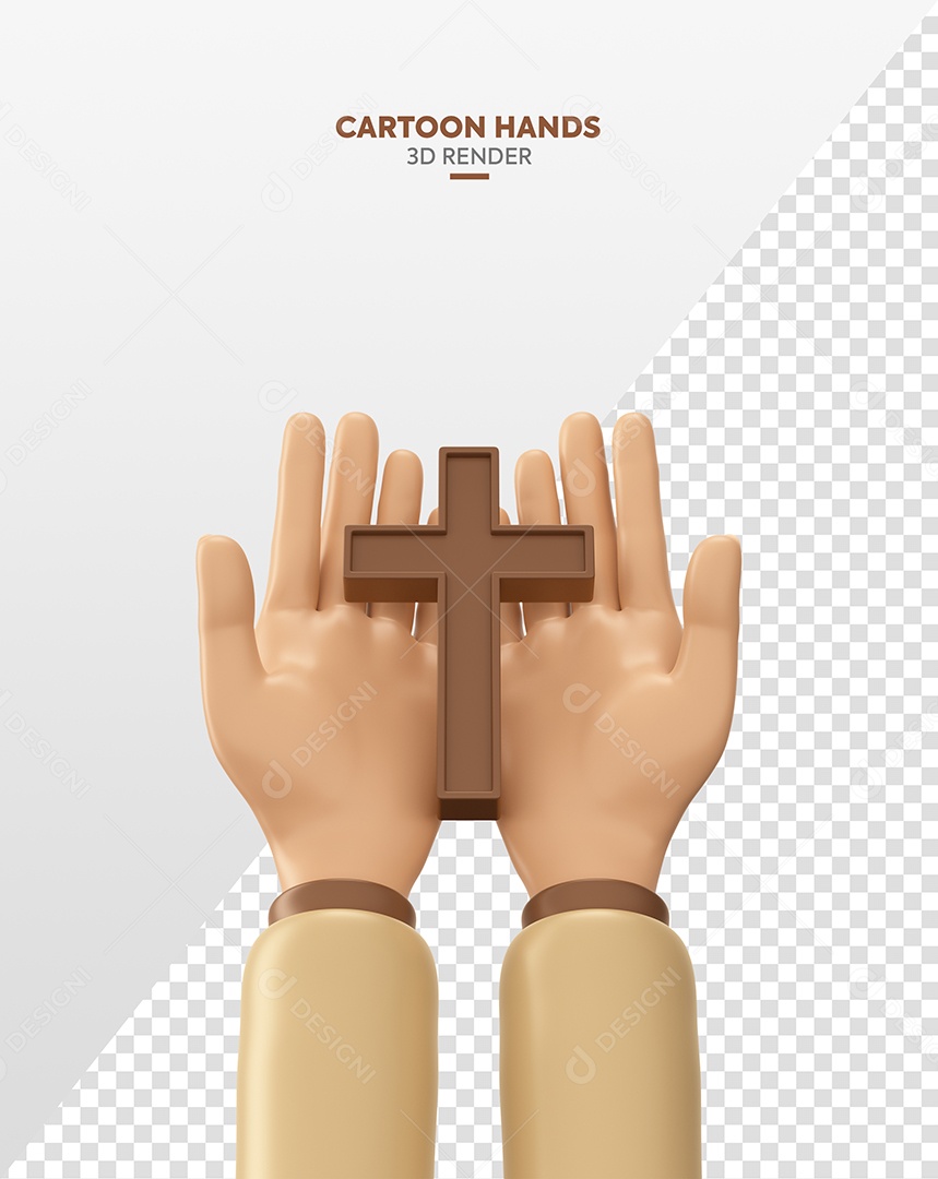 Mãos Abertas com Cruz Elemento 3D para Composição PSD