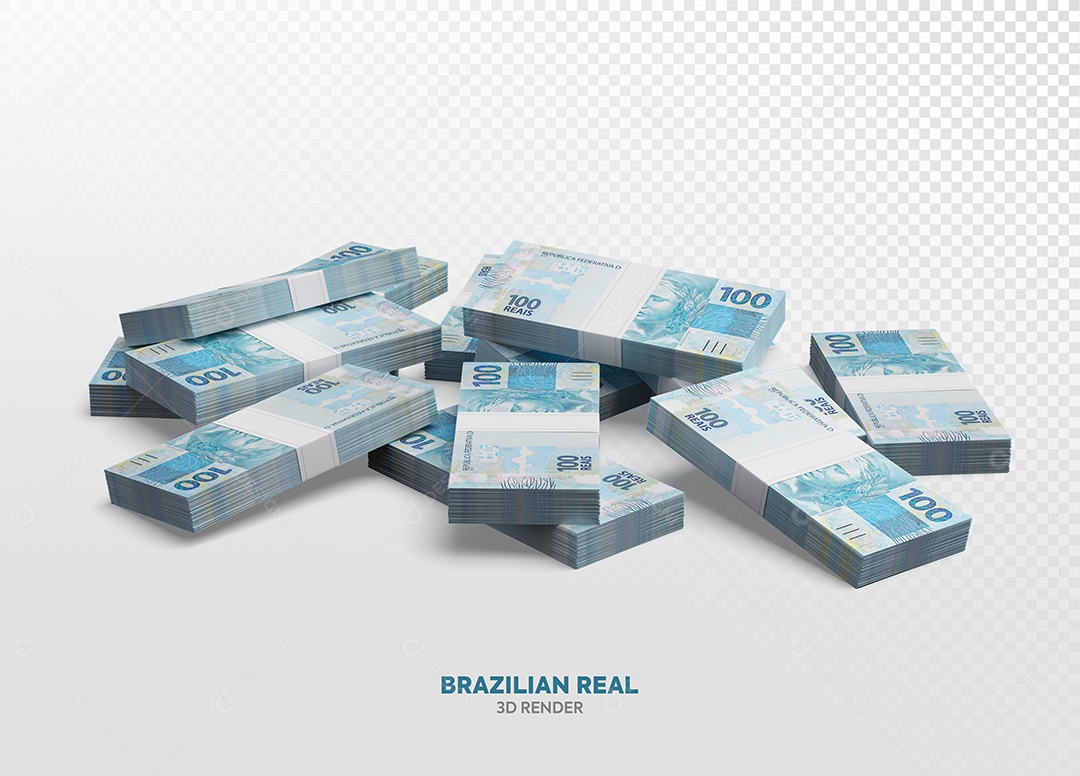 Elemento 3D Pacotes de Cédulas Notas de Cem Reais para Composição PSD