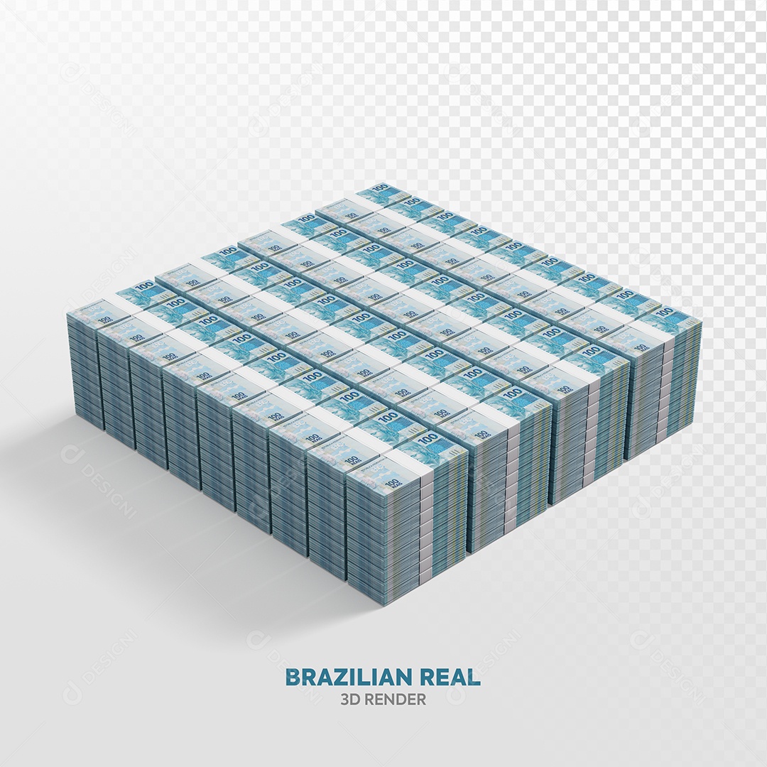 Elemento 3D Cédulas Pilha de Notas de Cem Reais para Composição PSD
