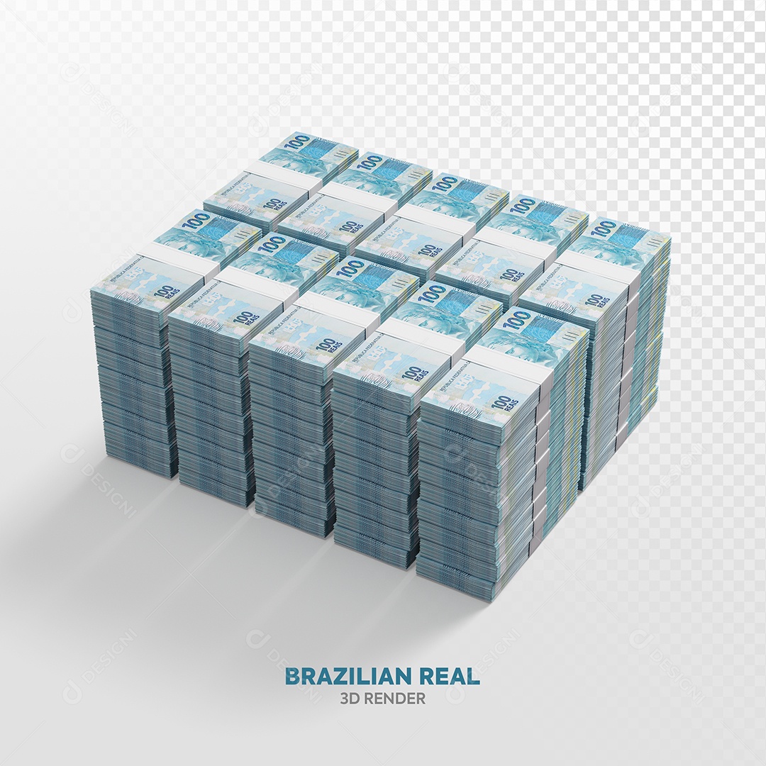 Cédulas Pilhas de Notas de Cem Reais Elemento 3D para Composição PSD