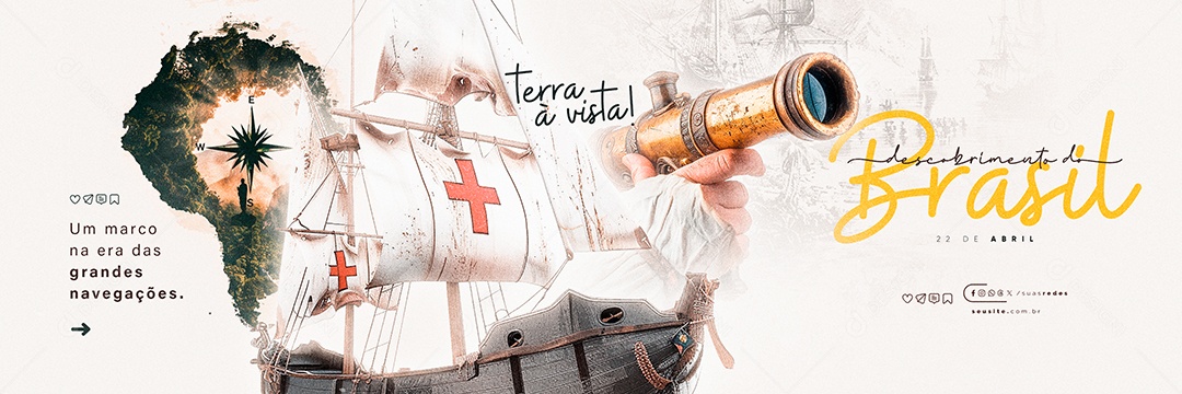 Carrossel Dia Do Descobrimento Do Brasil 22 de Abril Terra à Vista Social Media PSD Editável