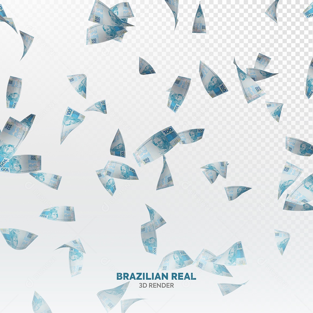 Cédulas Várias Notas de Cem Reais Elemento 3D para Composição PSD