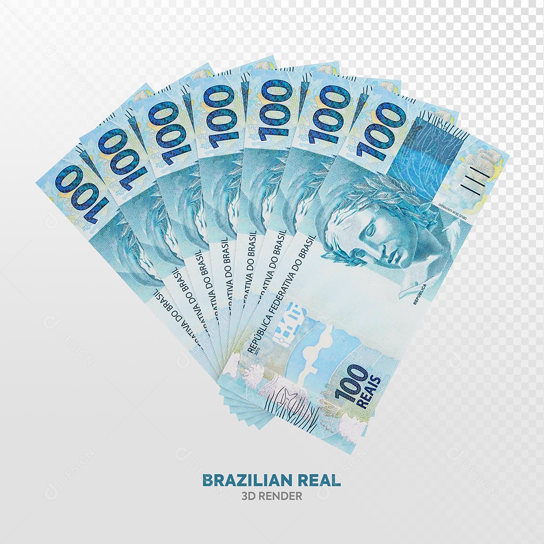 Cédulas Notas de Cem Reais Elemento 3D para Composição PSD
