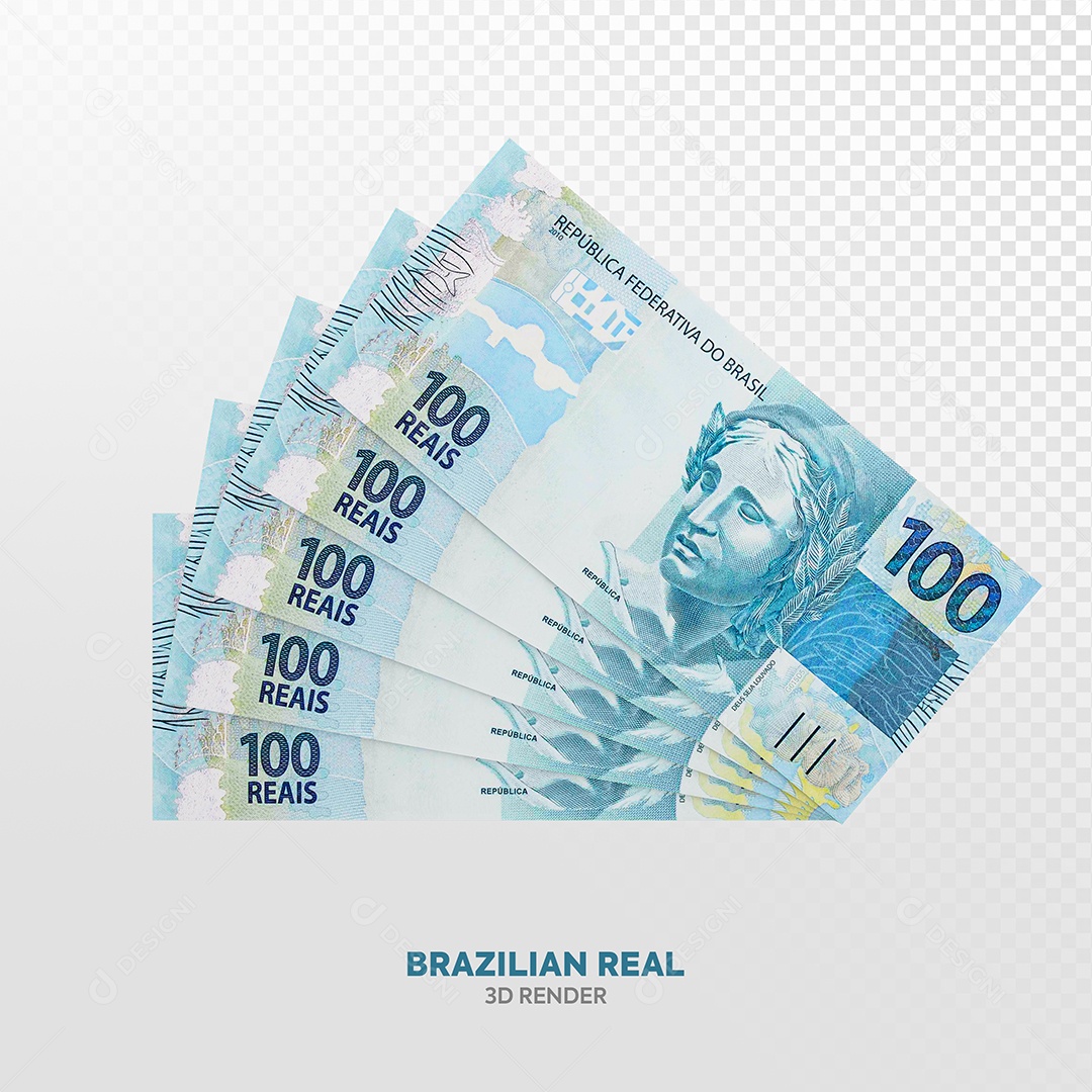 Elemento 3D Cédulas Notas de Cem Reais para Composição PSD