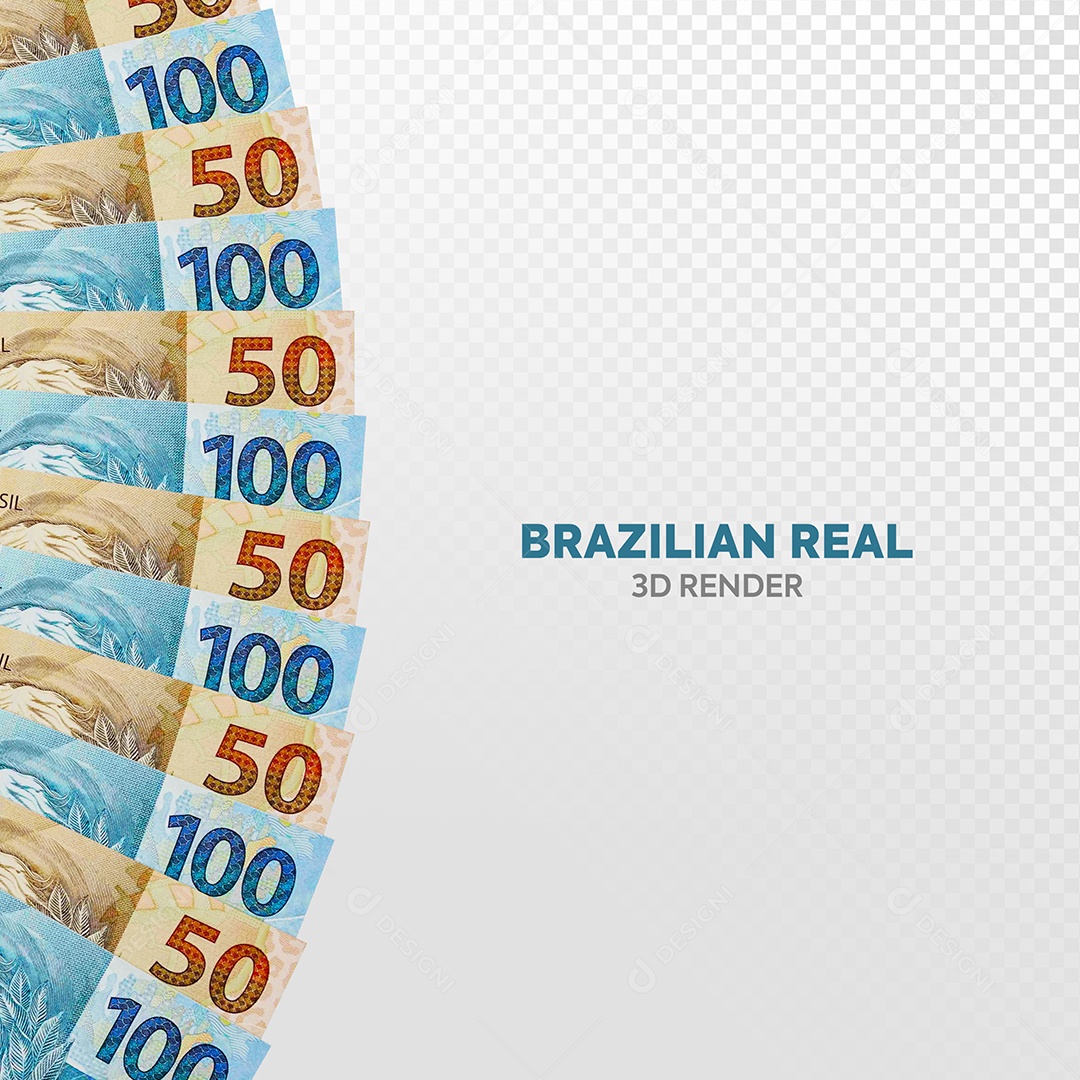 Elemento 3D Notas de Cinquenta e Cem Reais Cédulas para Composição PSD