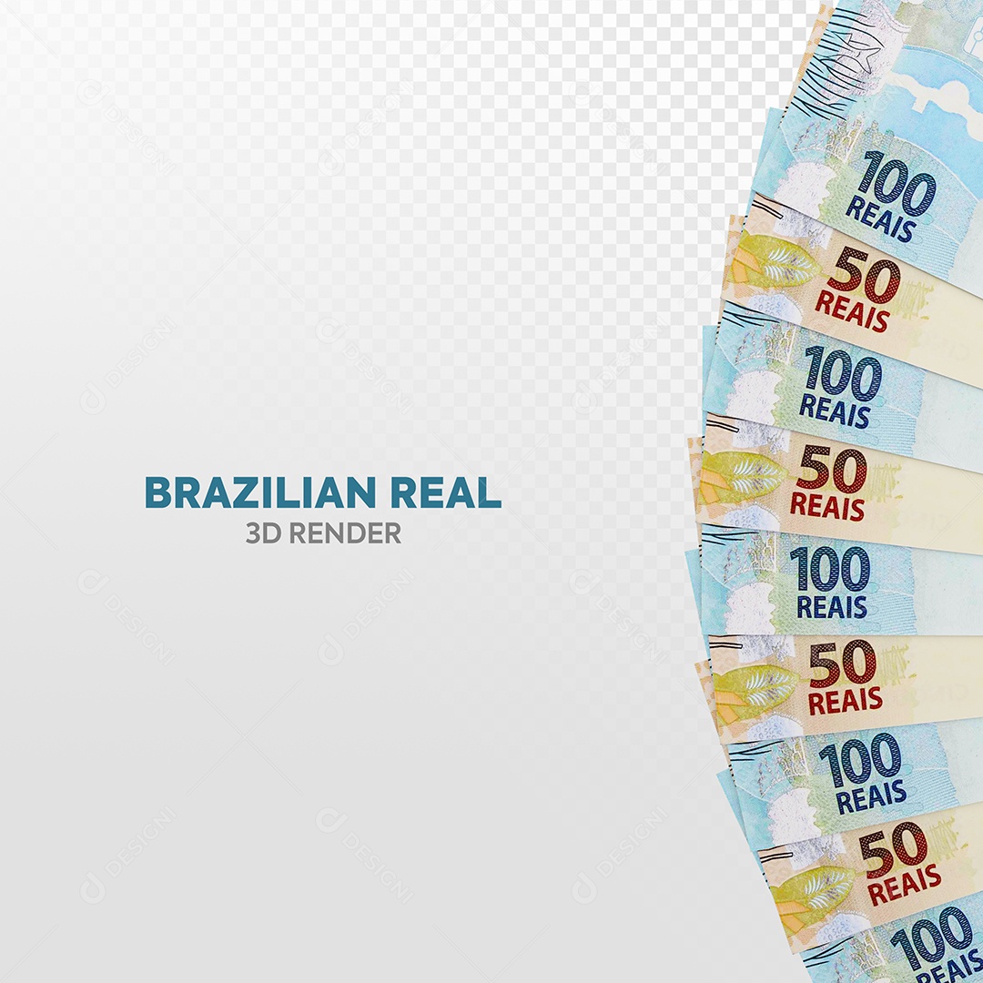Elemento 3D Notas de Cinquenta e Cem Reais Cédulas para Composição PSD