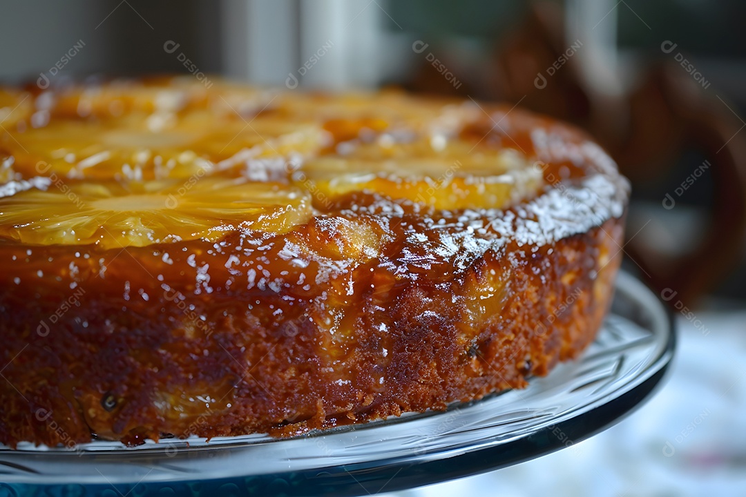 Delicioso bolo de abacaxí sobre uma travessa