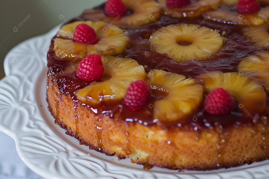 Delicioso bolo de abacaxí sobre uma travessa