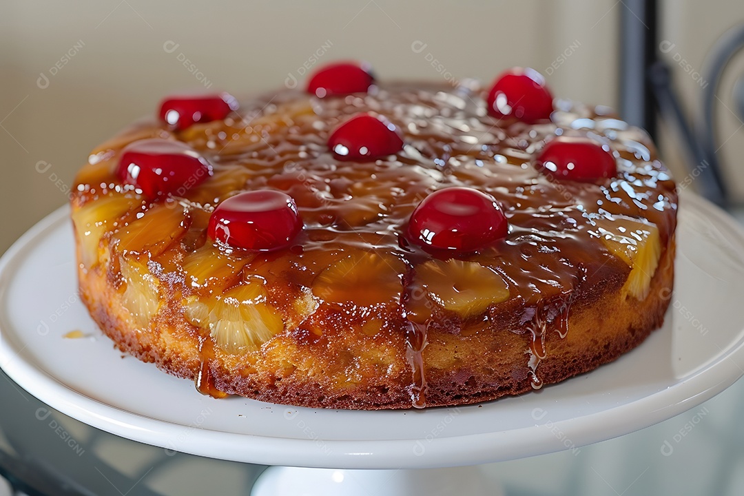 Delicioso bolo de abacaxí sobre uma travessa