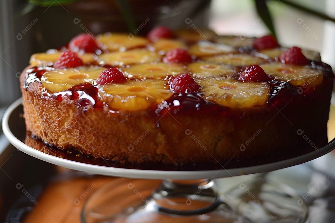 Delicioso bolo de abacaxí sobre uma travessa