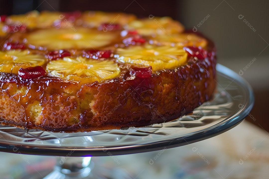 Delicioso bolo de abacaxí sobre uma travessa