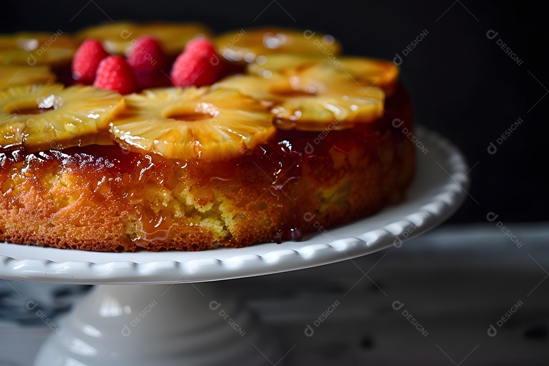 Delicioso bolo de abacaxí sobre uma travessa