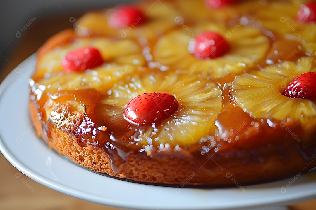 Delicioso bolo de abacaxí sobre uma travessa
