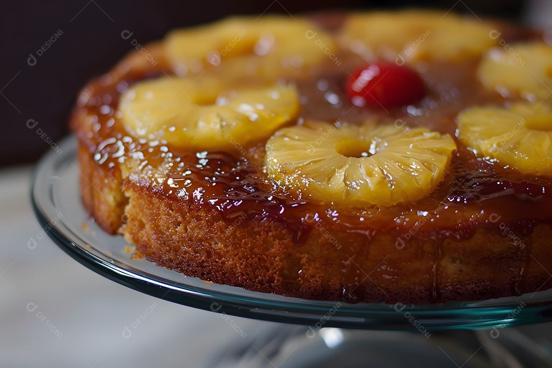 Delicioso bolo de abacaxí sobre uma travessa
