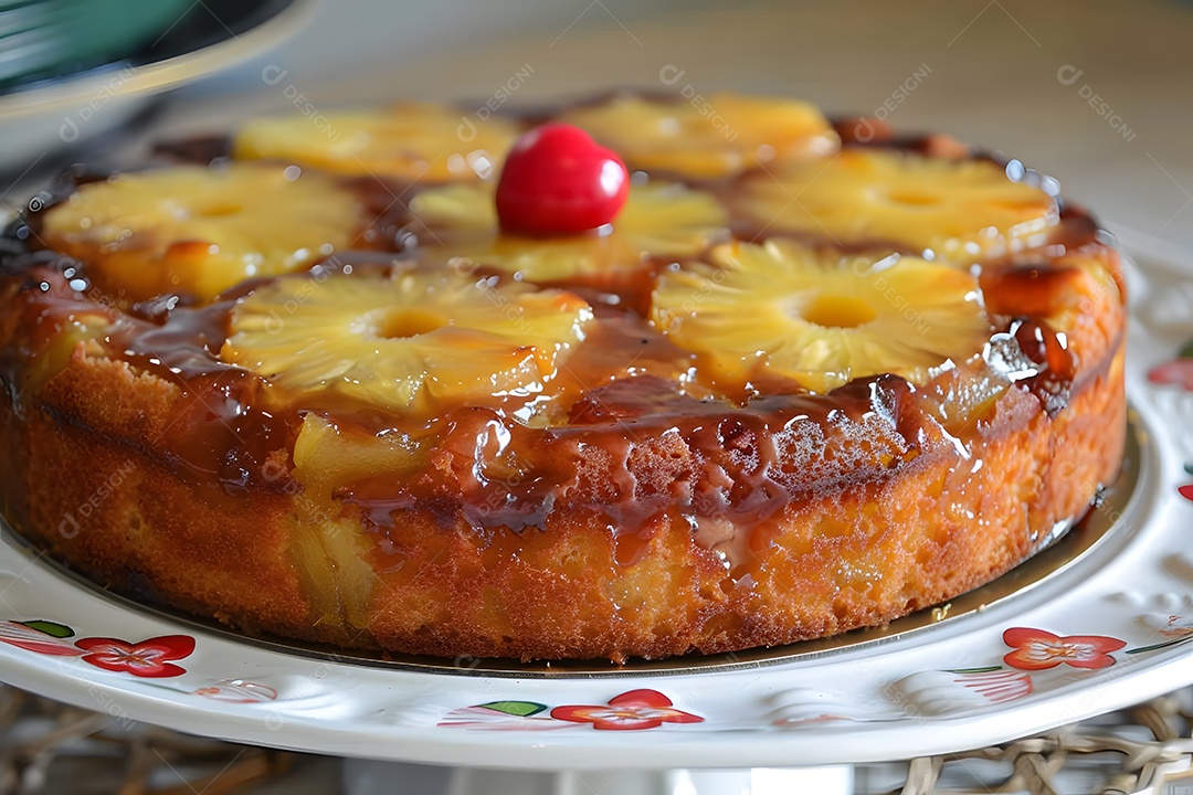 Delicioso bolo de abacaxí sobre uma travessa