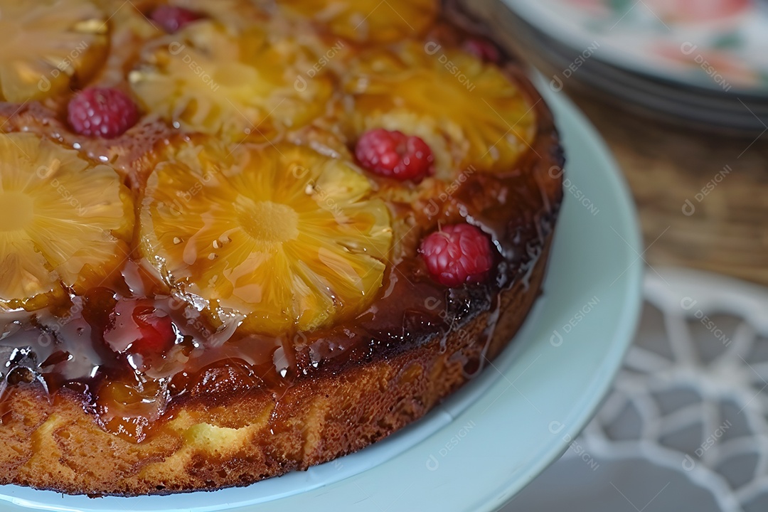 Delicioso bolo de abacaxí sobre uma travessa