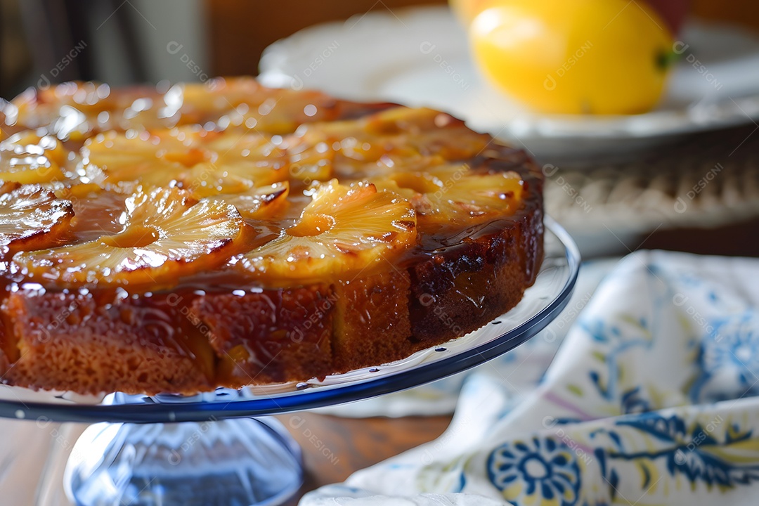 Delicioso bolo de abacaxí sobre uma travessa