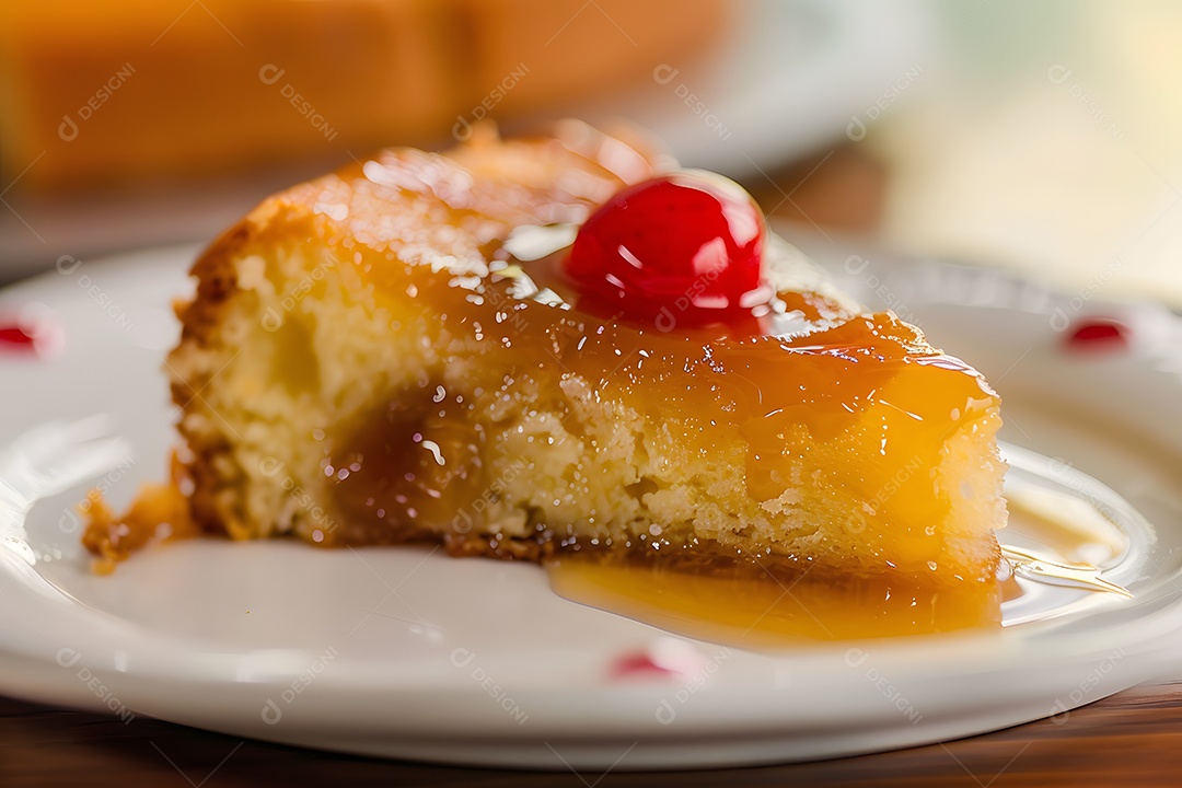 Deliciosa fatia de bolo de abacaxí sobre um prato