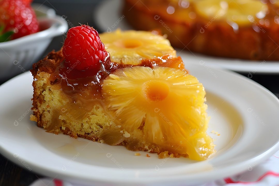 Deliciosa fatia de bolo de abacaxí sobre um prato