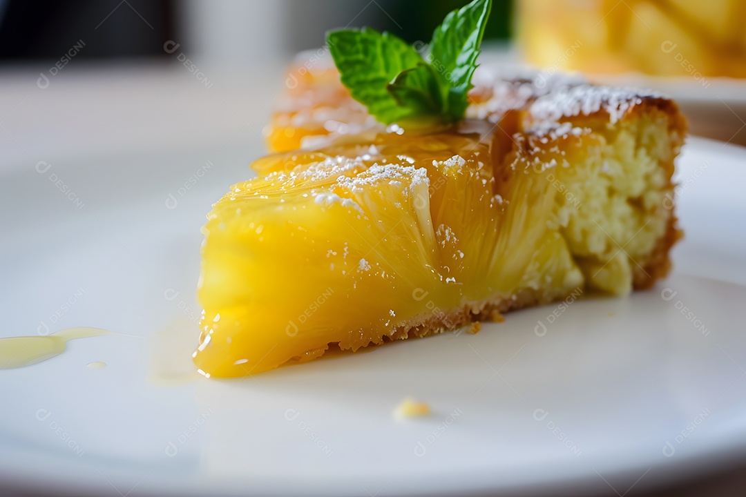 Deliciosa fatia de bolo de abacaxí sobre um prato