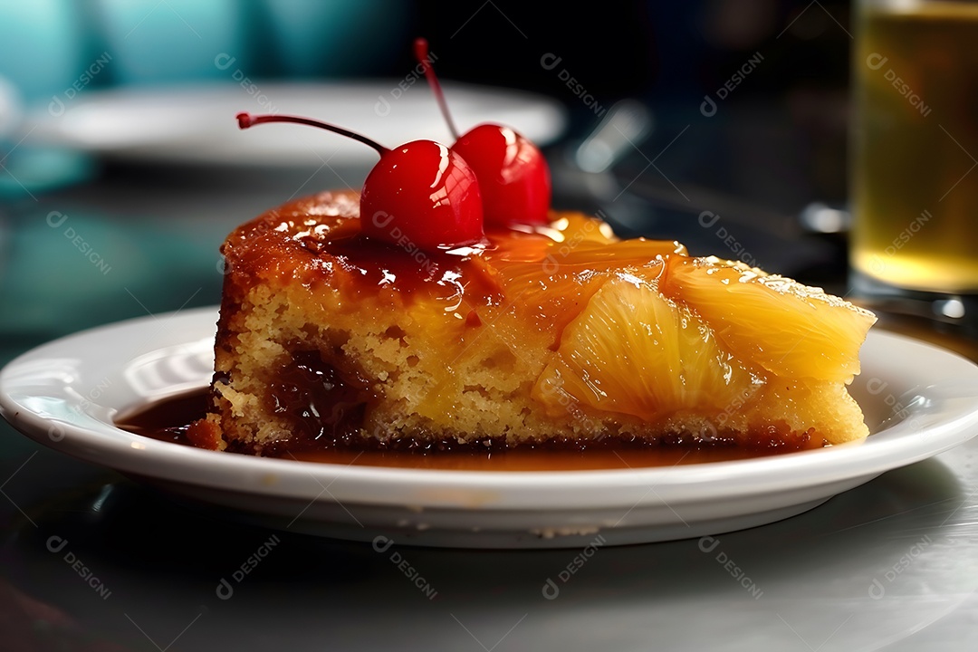 Deliciosa fatia de bolo de abacaxí sobre um prato