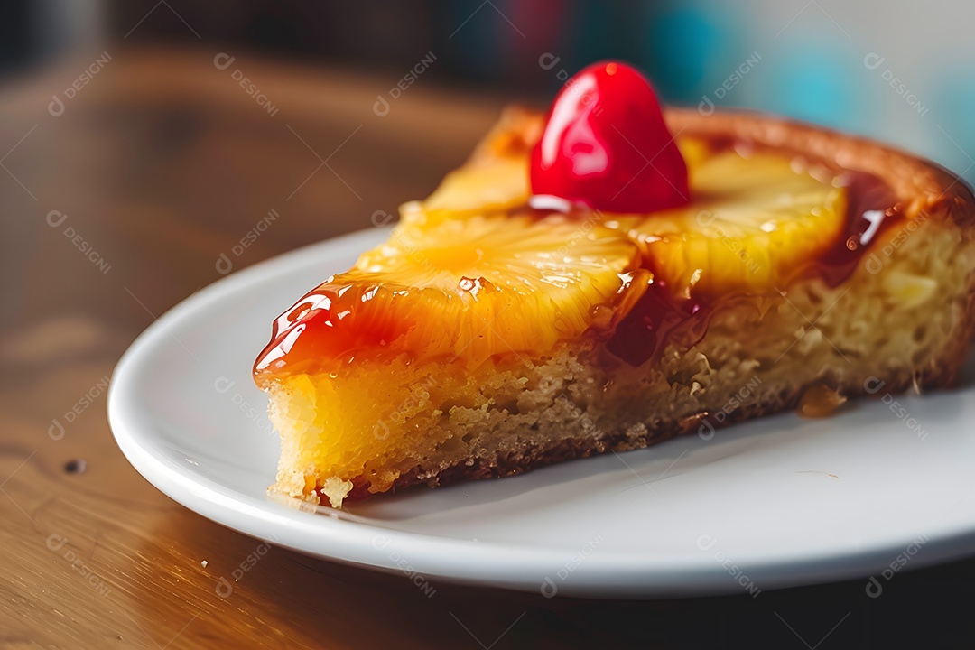 Deliciosa fatia de bolo de abacaxí sobre um prato
