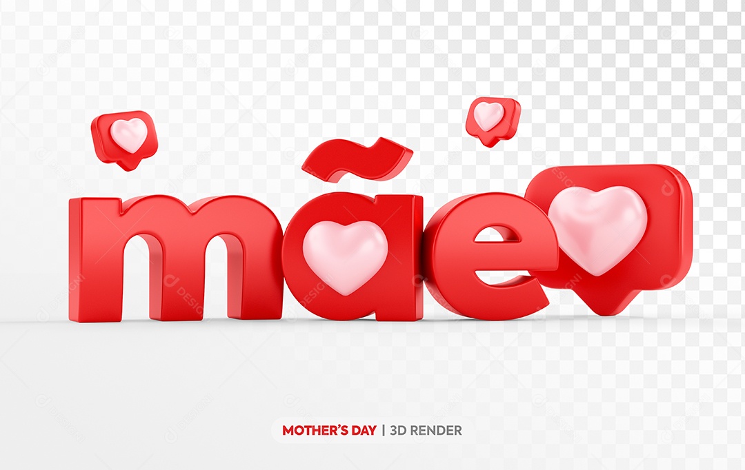 Mãe Texto 3D Vermelho para Composição PSD
