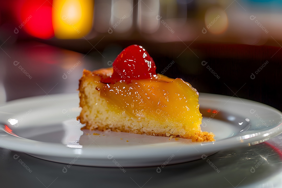 Deliciosa fatia de bolo de abacaxí sobre um prato