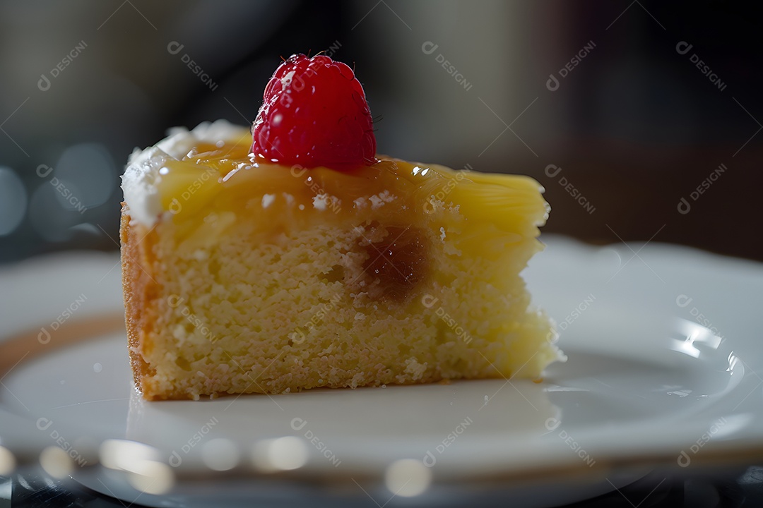Deliciosa fatia de bolo de abacaxí sobre um prato