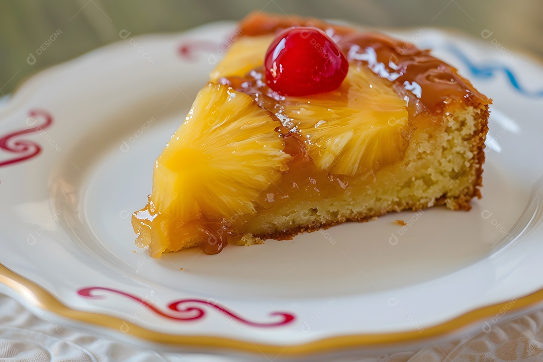 Deliciosa fatia de bolo de abacaxí sobre um prato