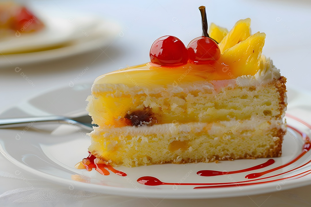 Deliciosa fatia de bolo de abacaxí sobre um prato